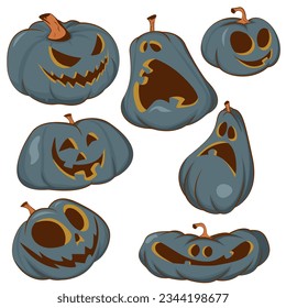 Set of pumpkins for Halloween. Dark pumpkins with a smile for your design. Vector illustration EPS10.
