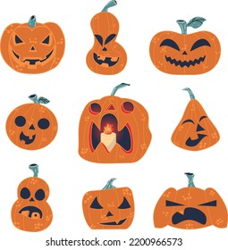 set of pumpkins for halloween with different designs