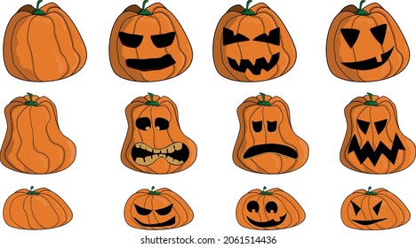 A set of pumpkins for Halloween with emotions Illustration