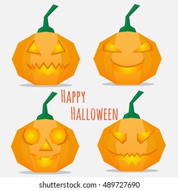 set of pumpkins halloween in flat style, halloween concept vector illustration