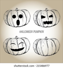 Set pumpkins for Halloween. Hand drawn vector illustration