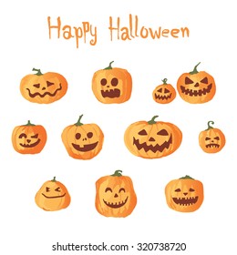 Set of pumpkins for Halloween, hand drawn letters, vector illustration