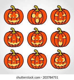 Set pumpkins for Halloween Icons Isolated on White Background