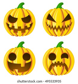 Set pumpkins for Halloween. Isolated on white vector illustration. Cartoon style.
