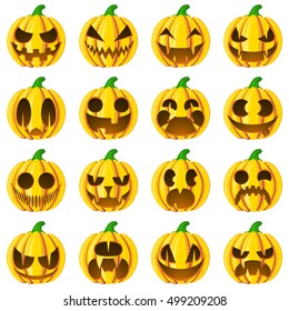 Set pumpkins for Halloween. Isolated on white vector illustration. Cartoon style.
