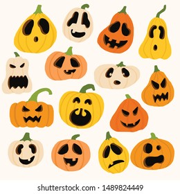 Set pumpkins for Halloween object , icons,  Vector illustration