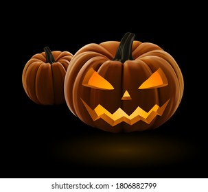 Set of pumpkins for Halloween on a black background
