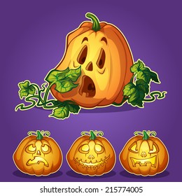 Set of pumpkins for Halloween on a dark background