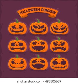Set pumpkins for Halloween on purple background