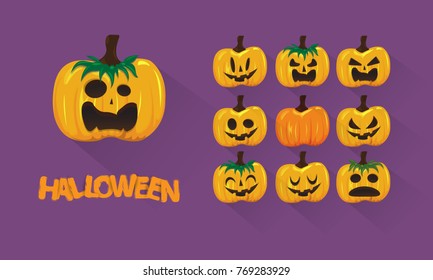 Set pumpkins for Halloween on purple background