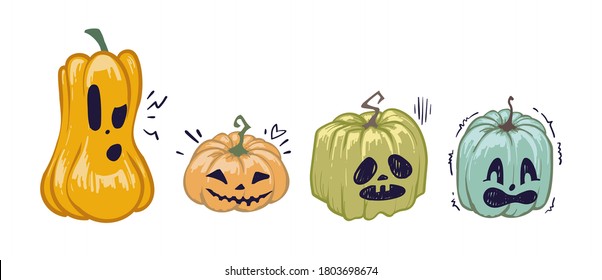 Establecer calabazas para Halloween con fondo blanco