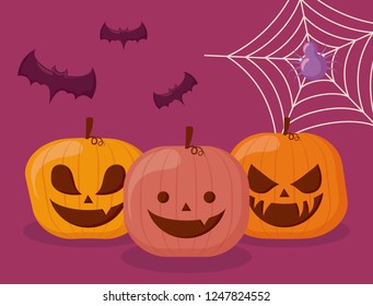 set pumpkins halloween with spider and bats