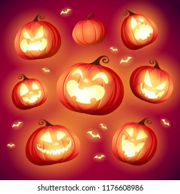 Set pumpkins of Halloween. A variety of pumpkins for Halloween design. 