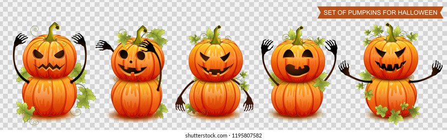 Set of pumpkins for Halloween. Vector illustration