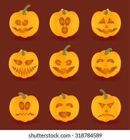 Set pumpkins for Halloween. Vector illustration.