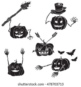 Set of pumpkins. Halloween vector illustration. 