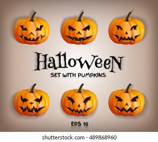 Set pumpkins for Halloween. Vector Illustration.