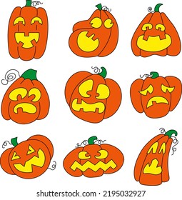 Set pumpkins for Halloween. Vector illustrations.