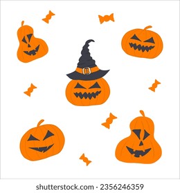 set of pumpkins for halloween. vector isolated illustrations in cartoon style 