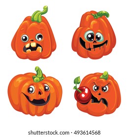 Set pumpkins icon for Halloween. Set of spooky halloween jack o lanterns. vector set.