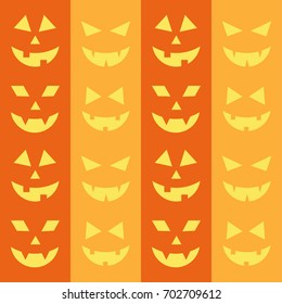 Set pumpkins icon, yellow pumpkin emoticon background, patterns, for Halloween