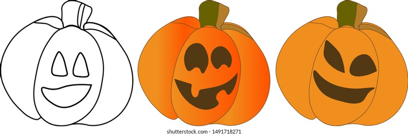 Set pumpkins icons for Halloween on white background.Vector illustration.