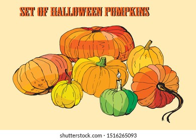 set of pumpkins , isolated images on white background, doodles  