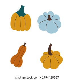 Set of pumpkins isolated on a white background. Autumn harvest thanksgiving day. Halloween. Harvest fast gourd. Vector. Vector illustration