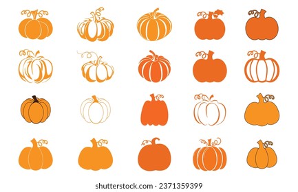 Set of pumpkins isolated on white background