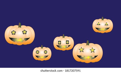 Set of pumpkins on a dark background. Orange pumpkin with a smile. Template for your design for the Halloween holiday. Gradient.
