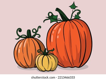 Set of pumpkins on isolated background, illustration, clip art