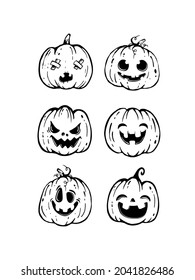 Set of pumpkins on white background. The main symbol of the Happy Halloween holiday. Pumpkins  for your design for the holiday Halloween. Vector illustration