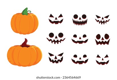 Set of pumpkins on a white background. Orange pumpkin with a smile for your design for the Halloween holiday. Vector illustration.
