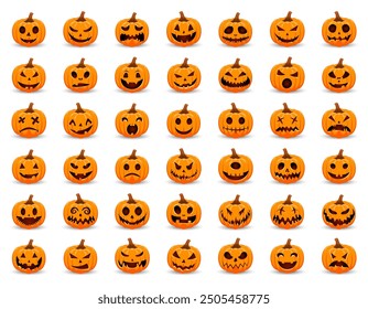 Set pumpkins on white background. The main symbol of the Happy Halloween holiday. Orange and white pumpkin with smile for your design for the holiday Halloween. Vector illustration.