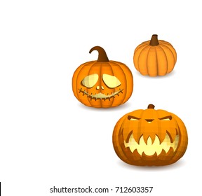 A set of pumpkins on a white background for decoration of any holiday graphics for the Halloween holiday.
