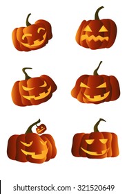 set of pumpkins on white isolated vector background on happy Halloween 