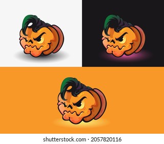 Conjunto de calabazas sobre fondo blanco, naranja y negro. El símbolo principal de la festividad de Halloween. Calabazas anaranjadas, dibujos animados, caracter facial Emoji, ilustración vectorial. 
