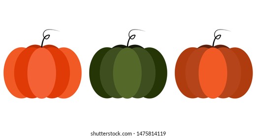 Set of pumpkins in orange, green and brown.  Suitable for Thanksgiving and Halloween.  Vector.