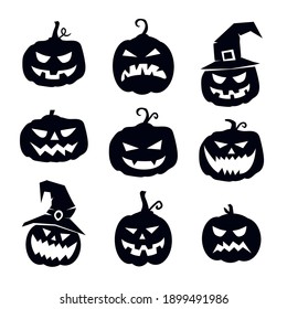 Set of pumpkins scary Halloween vectors