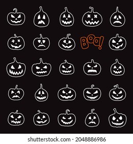 Set with pumpkins silhouette with smile on black. Halloween seamless pattern.