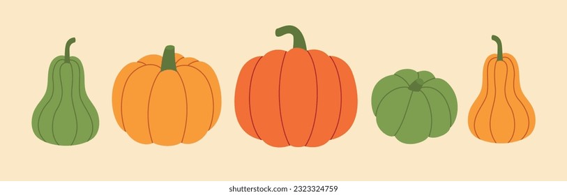 Set of pumpkins of various shapes