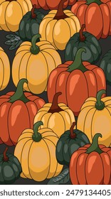 set of pumpkins vector, autumn harvest pumpkin , poster illustration outline design