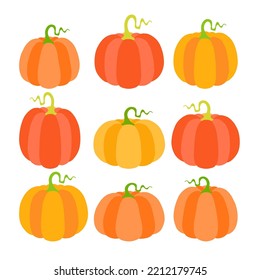 Set of pumpkins, vector cartoon illustration on white background.