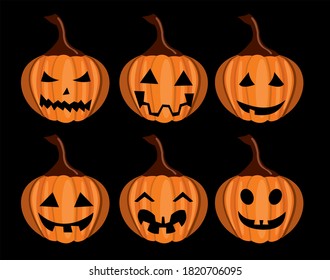 set of pumpkins in vector for Halloween