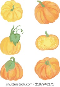 Set with pumpkins in watercolor style, vector illustration of pumpkins