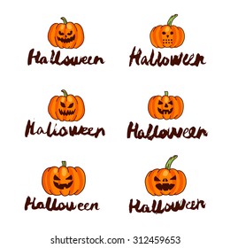 Set of pumpkins with the word "Halloween"