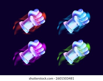 set of punch with fire magic fantasy colorful elements modern light 3d hologram holo futuristic icon design