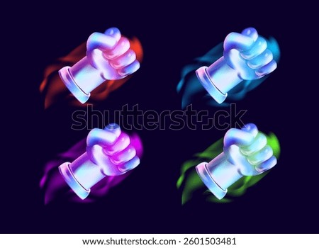 set of punch with fire magic fantasy colorful elements modern light 3d hologram holo futuristic icon design