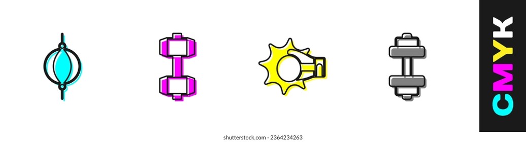 Set Punching bag, Dumbbell, boxing glove and  icon. Vector