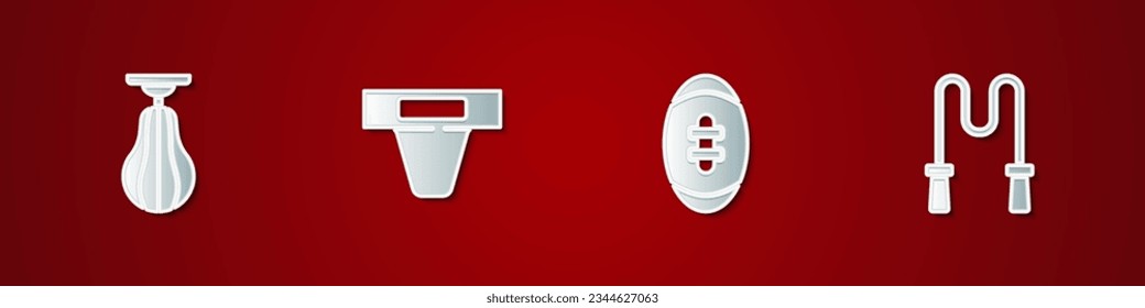 Set Punching bag, Groin guard, American Football ball and Jump rope icon. Vector